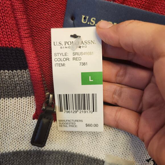 US Polo Assn Sweater Men's Large Red 1/4 Zip Classy Pullover Long Sleeve NWT $60 - Picture 3 of 13